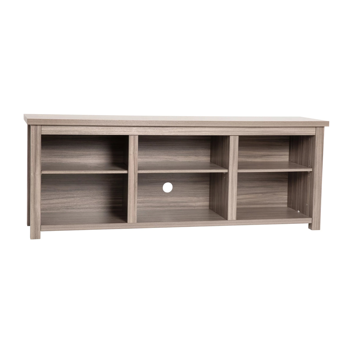 Gray Wash Oak Finish 65" Media Console with 6 Open Storage Shelves Q885
