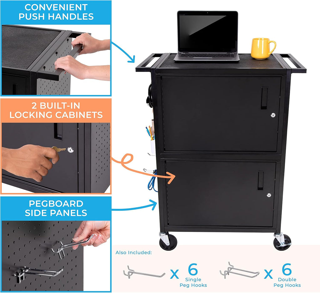 AV Cart with Pegboard Siding and 12 Hooks P553
