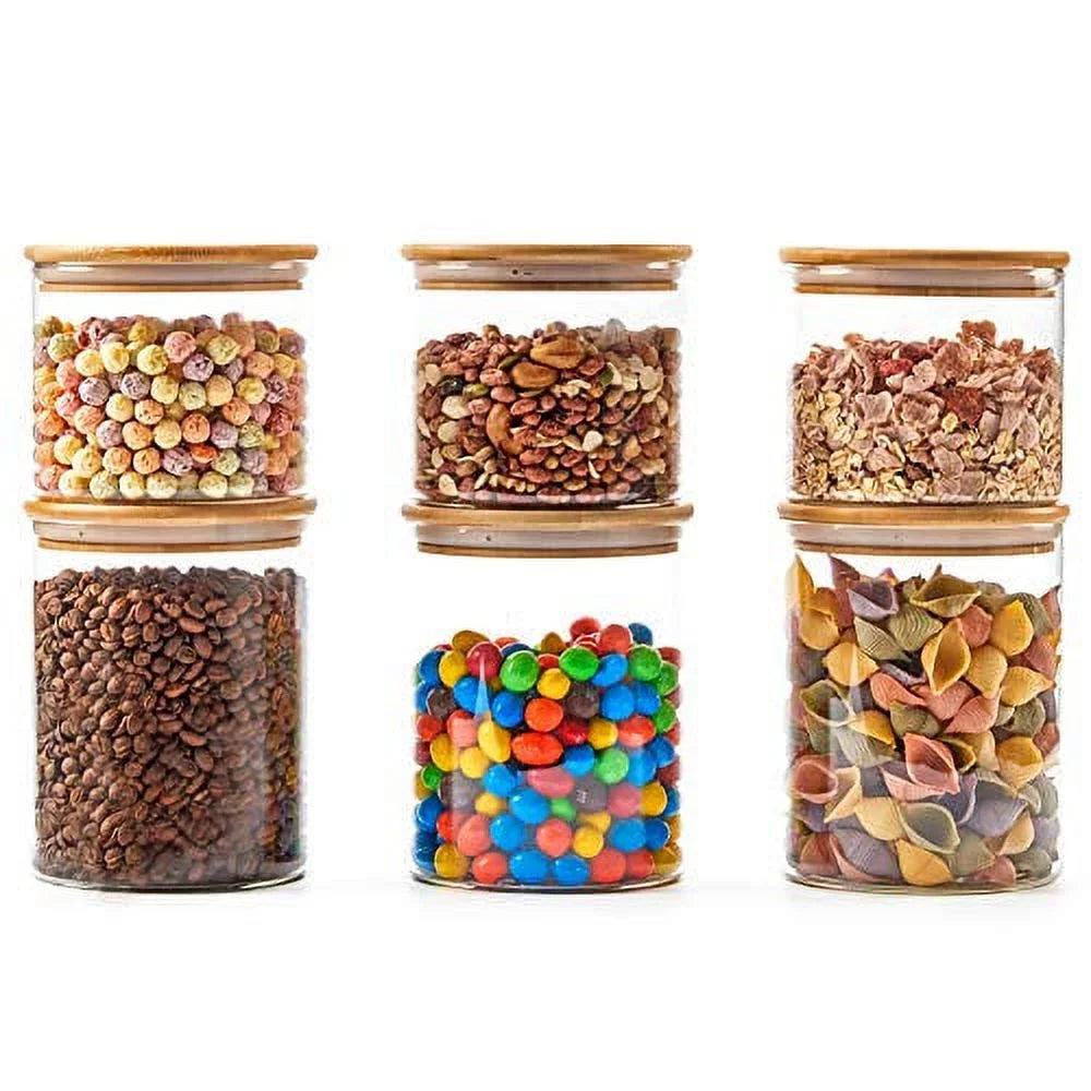 Set of 6 Glass Food Jars with Bamboo Lids O9583