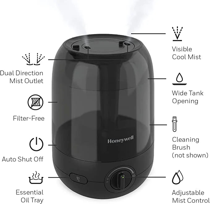 Black 1.0 Gallon Ultrasonic Cool Mist Humidifier F2873