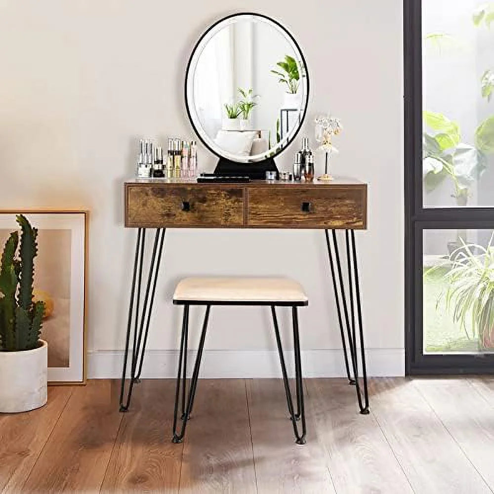Vanity Desk with Mirror and Lights Makeup Dressing Table Set with Stool O8450