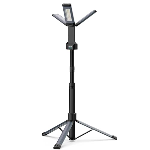 Rechargeable LED Work Light with Stand, 67" Tall Portable Cordless 3-head, 8AH Battery, 500/1500/2500 Lumen, 4000/6500K Dimmable with Detachable Tripod G177561