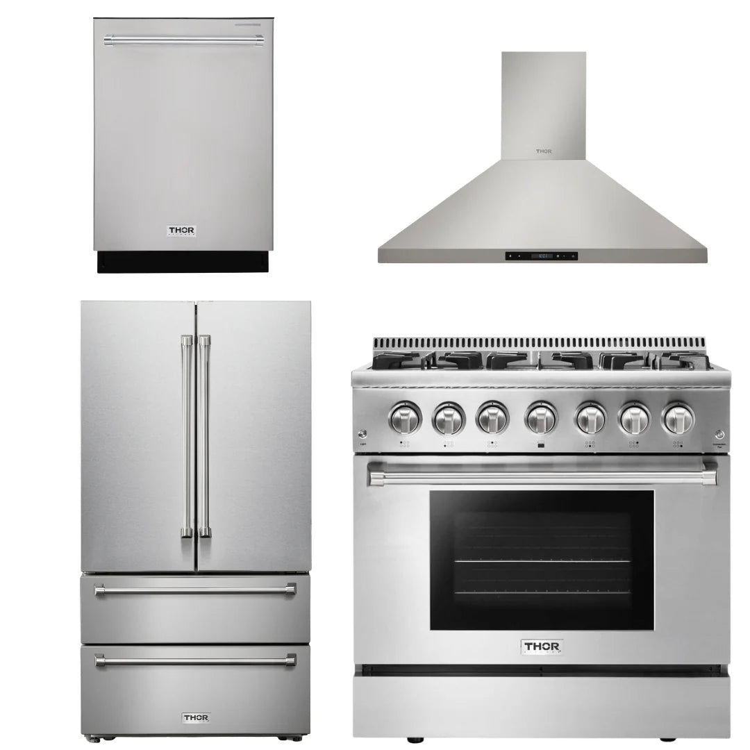 36 Propane Dual Fuel Range, Range Hood, Refrigerator, Dishwasher O538