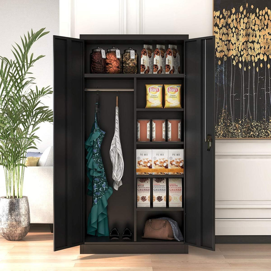 Black Steel Storage Cabinet with Doors and Shelves O95150