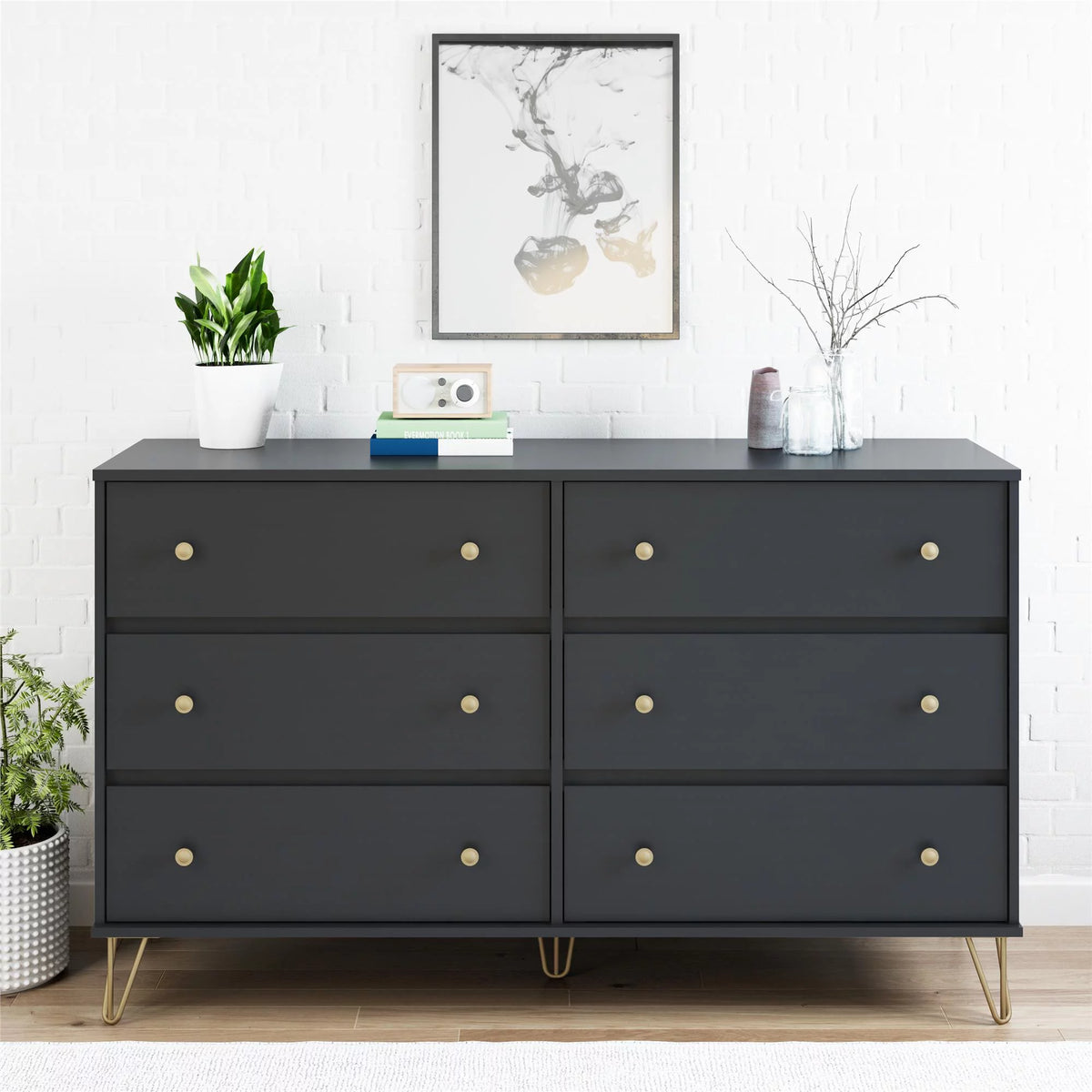 Black 6 Drawer Dresser F624