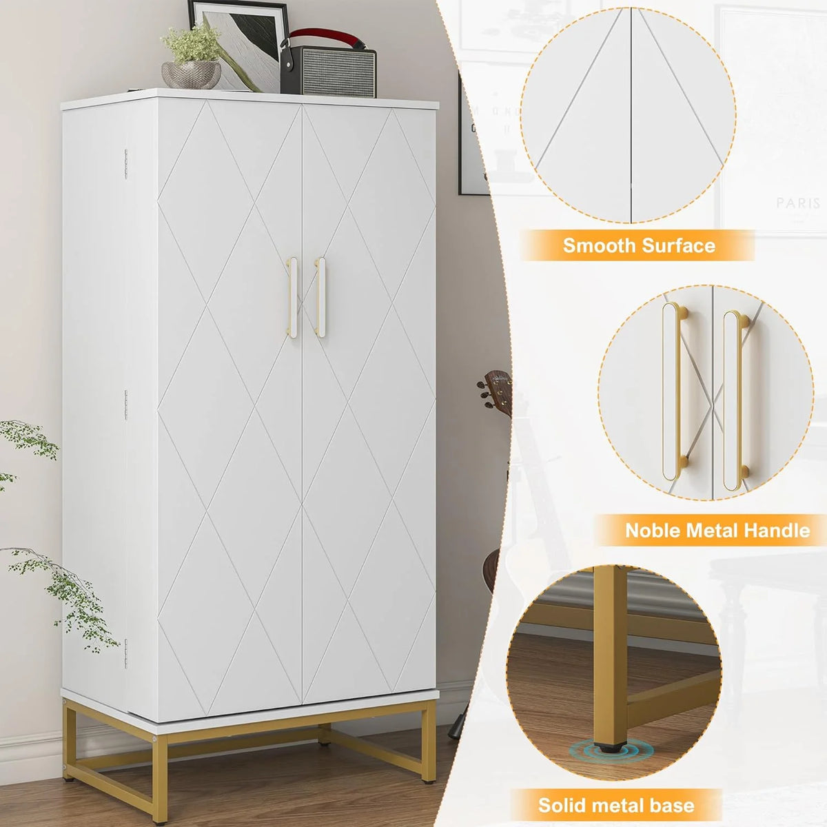 White Freestanding Kitchen Pantry Storage Cabinet with Adjustable Shelves V6456
