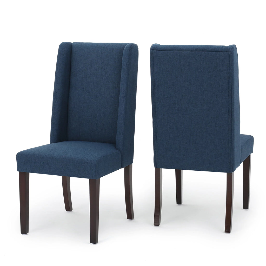 Navy Blue Fabric Wingback Dining Chair Set of 2 D711063
