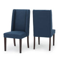 Navy Blue Fabric Wingback Dining Chair Set of 2 D711063