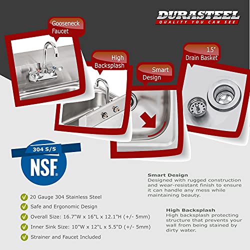 Stainless Steel Wall Mount Kitchen Sink with Strainer and Faucet O162