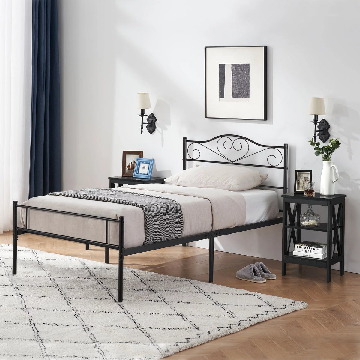 3-Piece Bedroom Set Metal Bed Frame and 2 Nightstand Z865