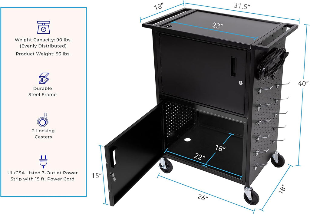 AV Cart with Pegboard Siding and 12 Hooks P553