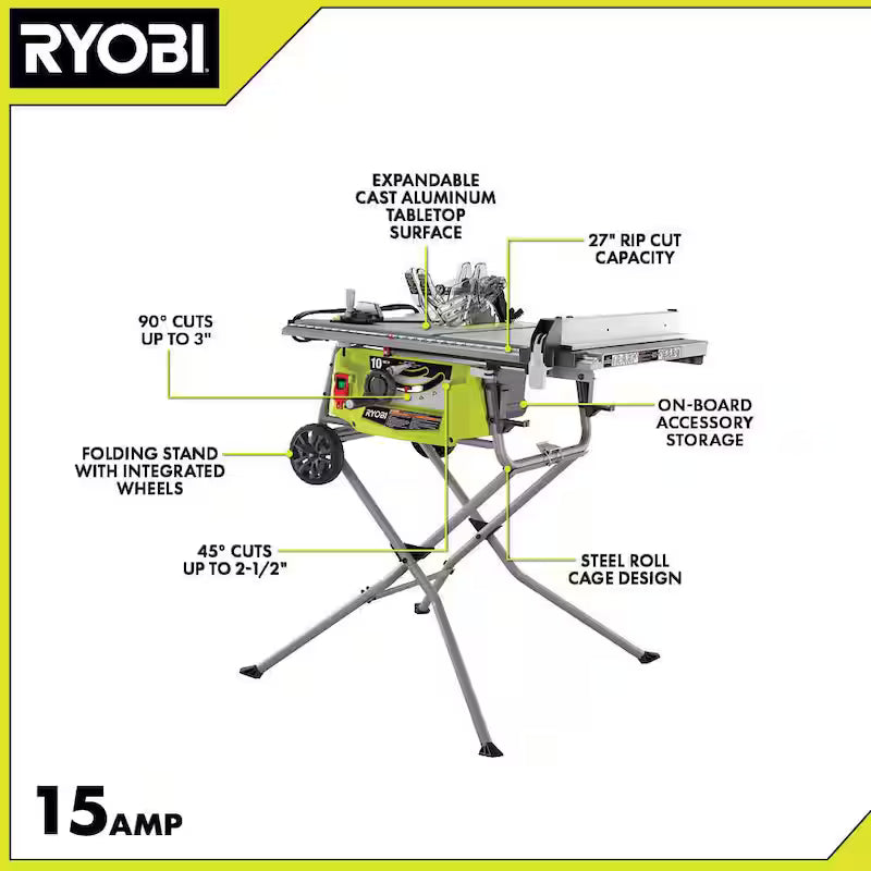 10 in. Portable Corded Table Saw with Rolling Stand E74242