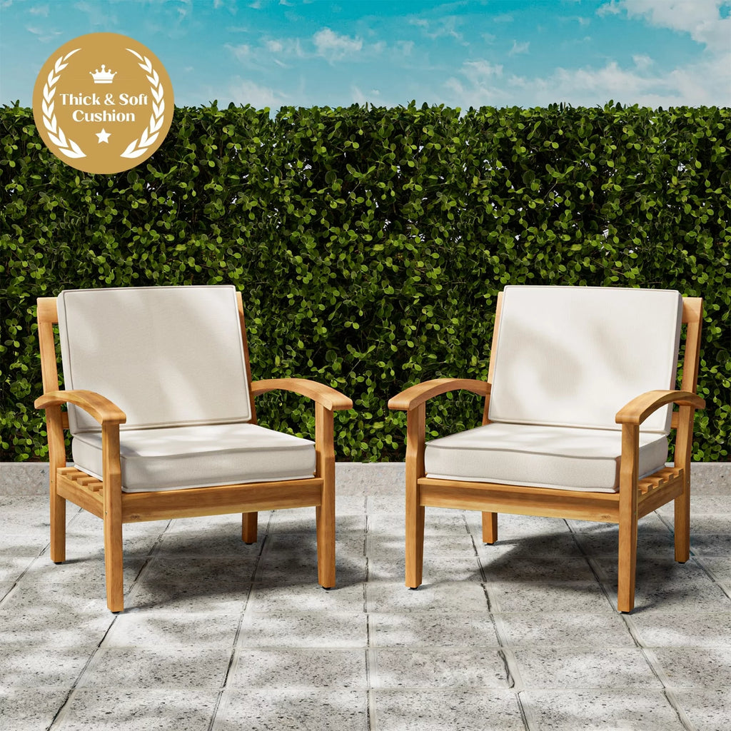 Acacia Wood Patio Club Chairs Set of 2 with Cushion Y916