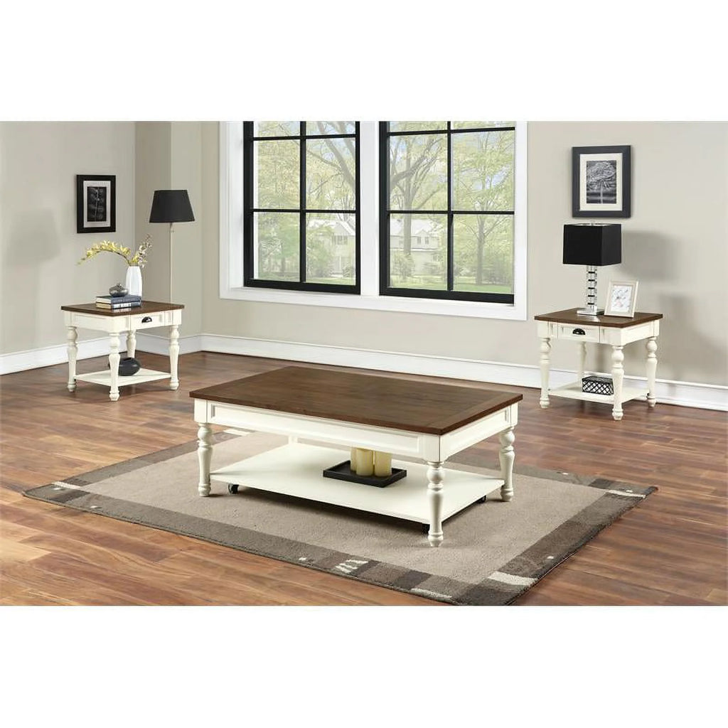 Ivory and Mocha Wood End Table B423