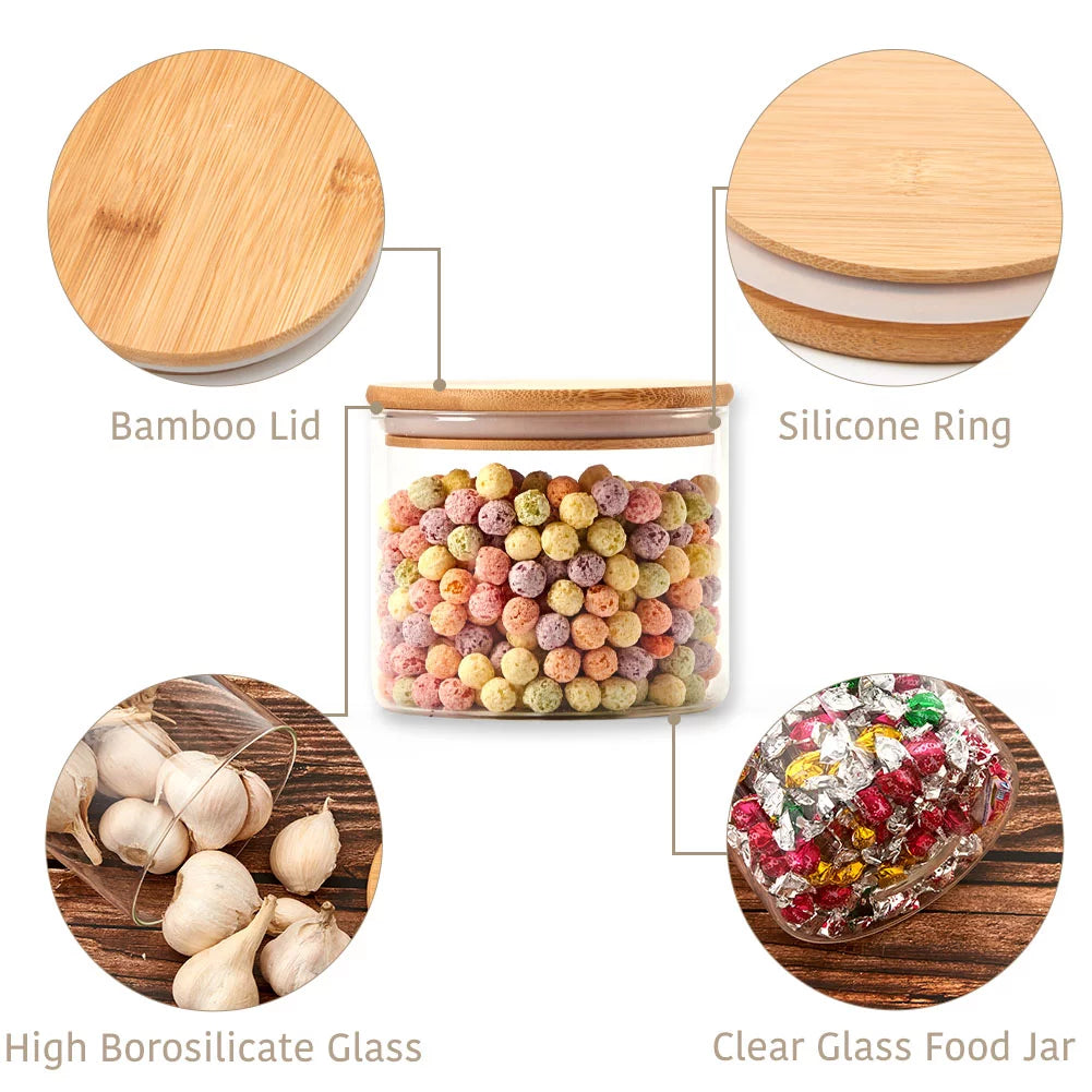 Set of 6 Glass Food Jars with Bamboo Lids O9583