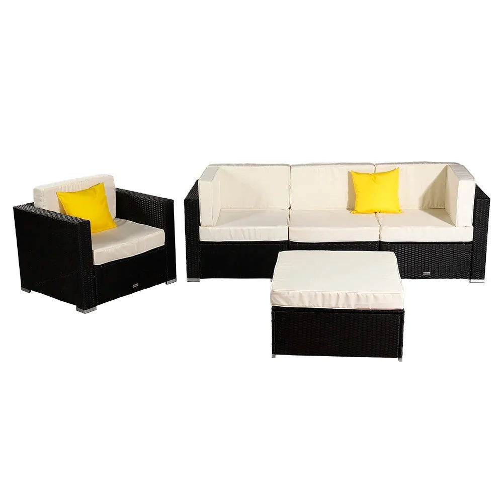5 Pieces PE Wicker Rattan Patio Sofa Set U9564