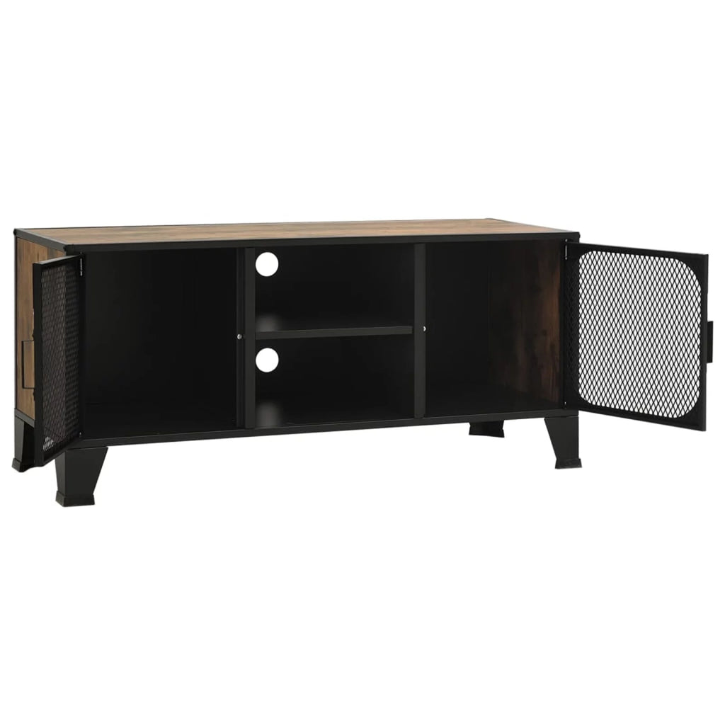 Rustic Brown TV Stand with 2 Mesh Doors and Storage Shelf K9990