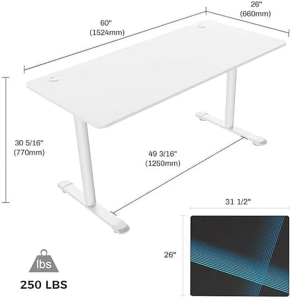 White 60 Inch Gaming Desk M26178