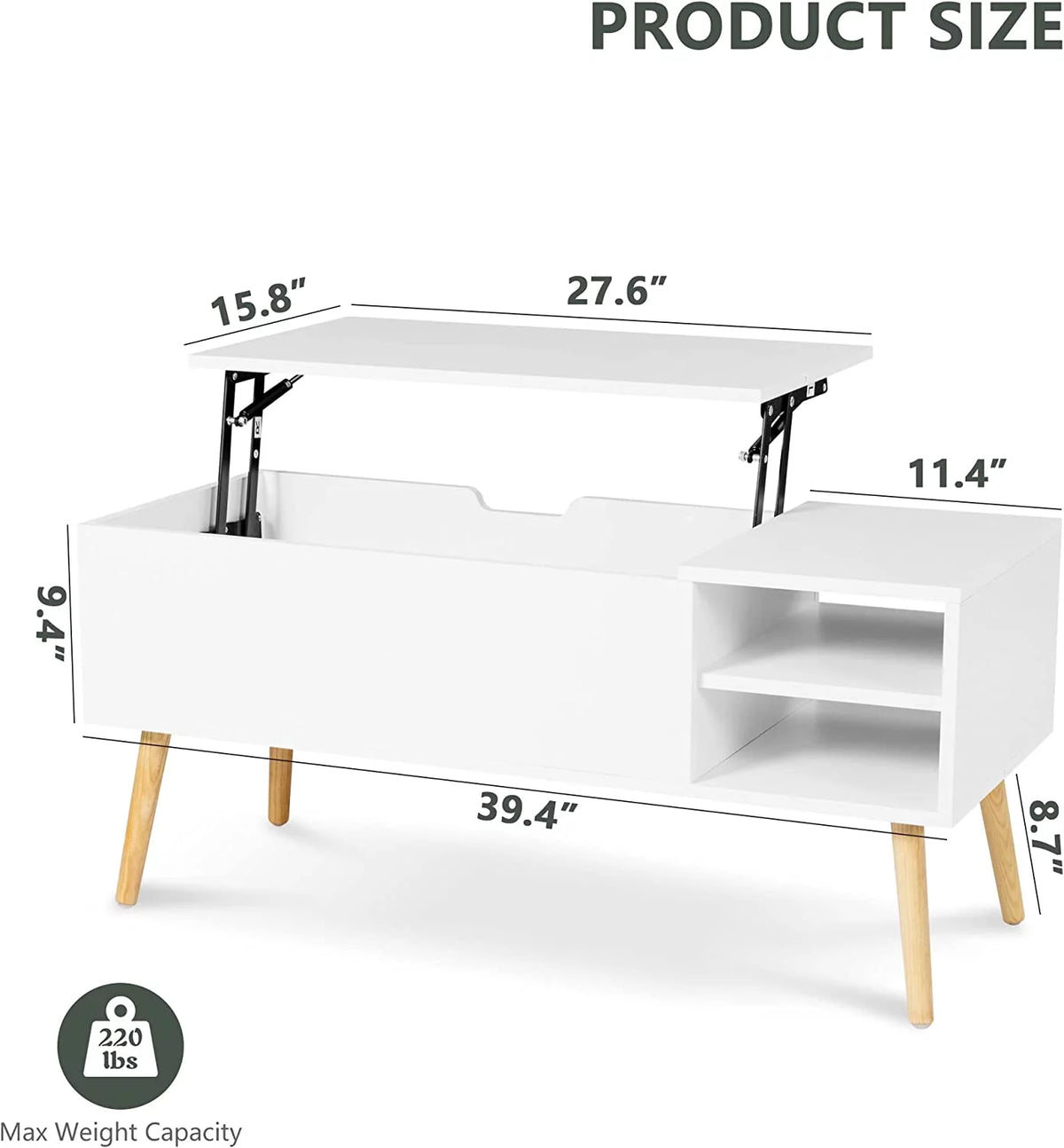 White Lift Top Coffee Table with Hidden Compartment T9566