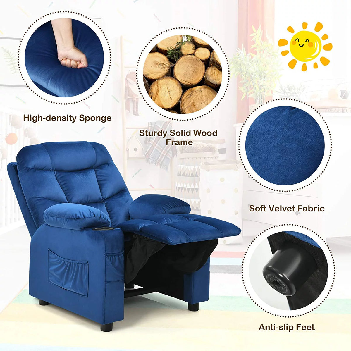 Kids Recliner Chair with Cup Holder U99284