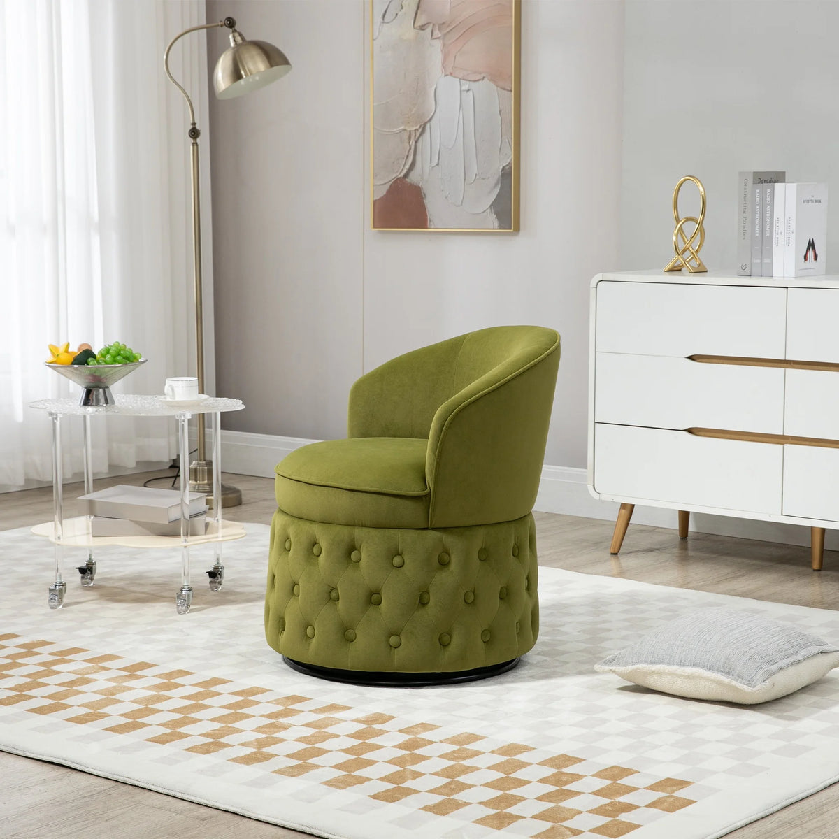 360 Degree Swivel Velvet Barrel Accent Sofa Chair H90023