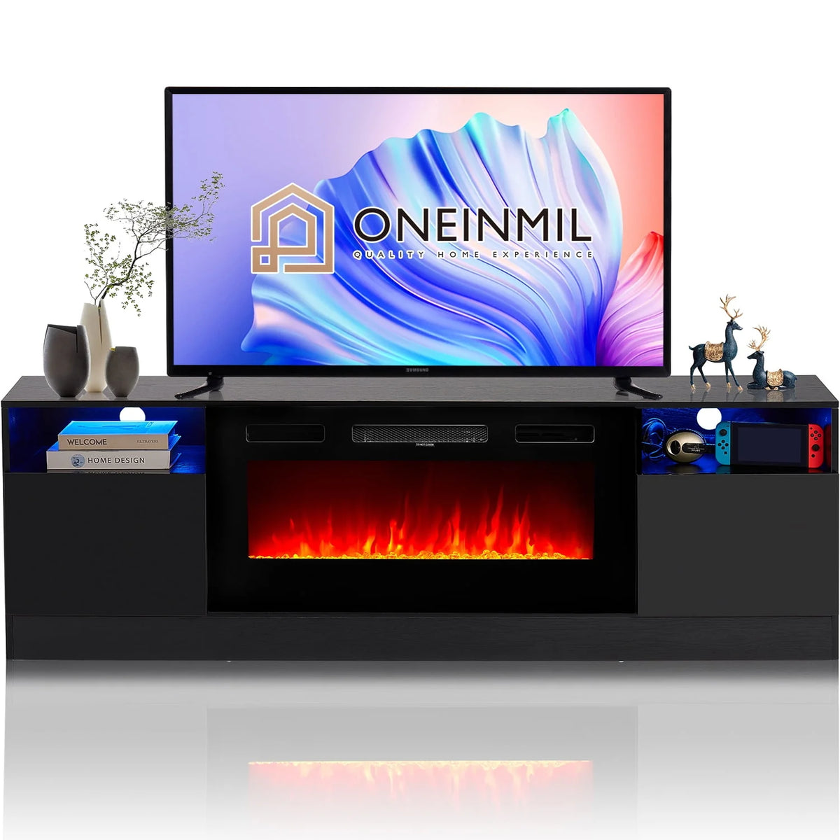 Black Fireplace TV Stand up to 80" with 36'' Electric Fireplace K15442