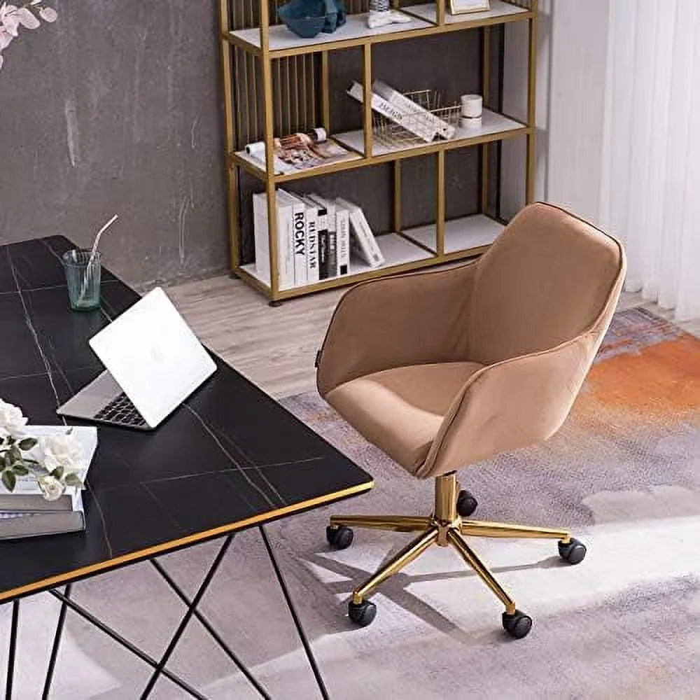Yellow Velvet Fabric Office Chair with Gold Metal Legs P660941