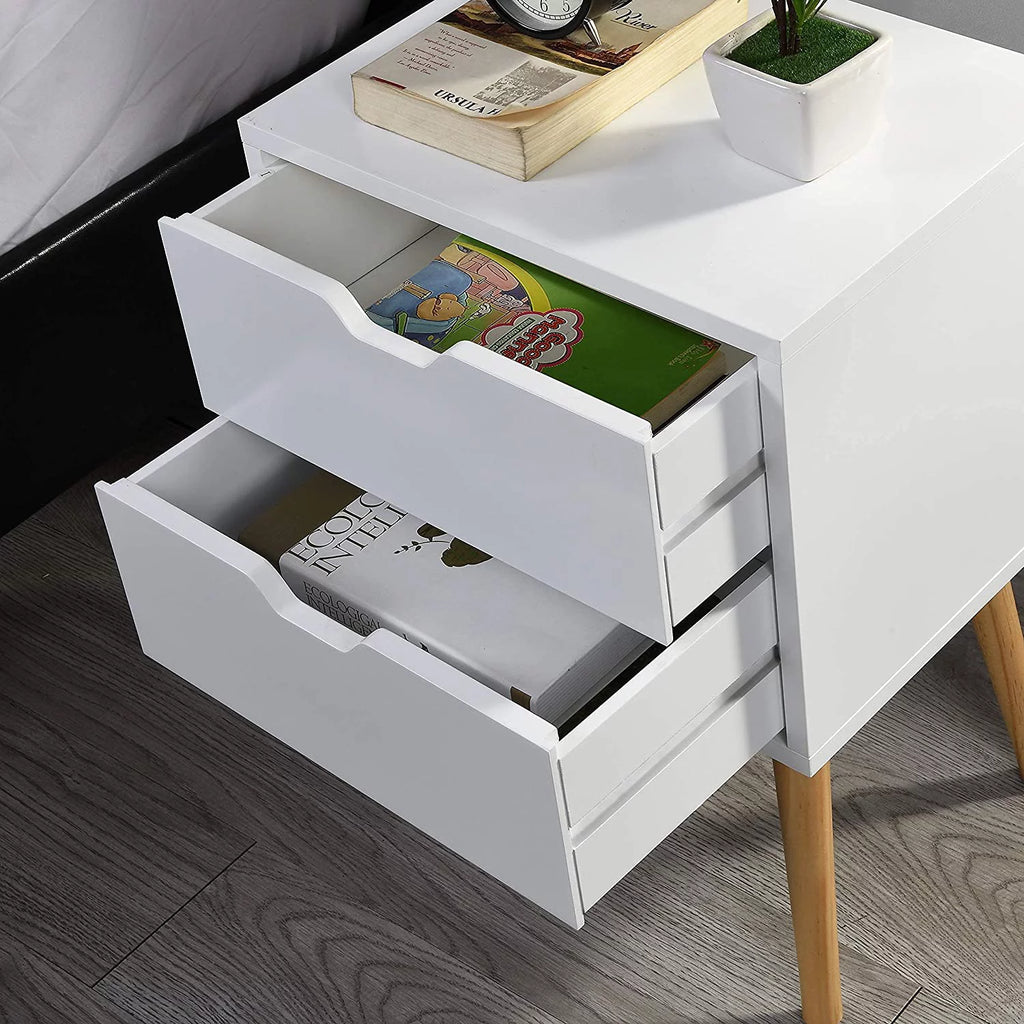 White 2-Drawer End Side Table Nightstand Set of 2 W3967