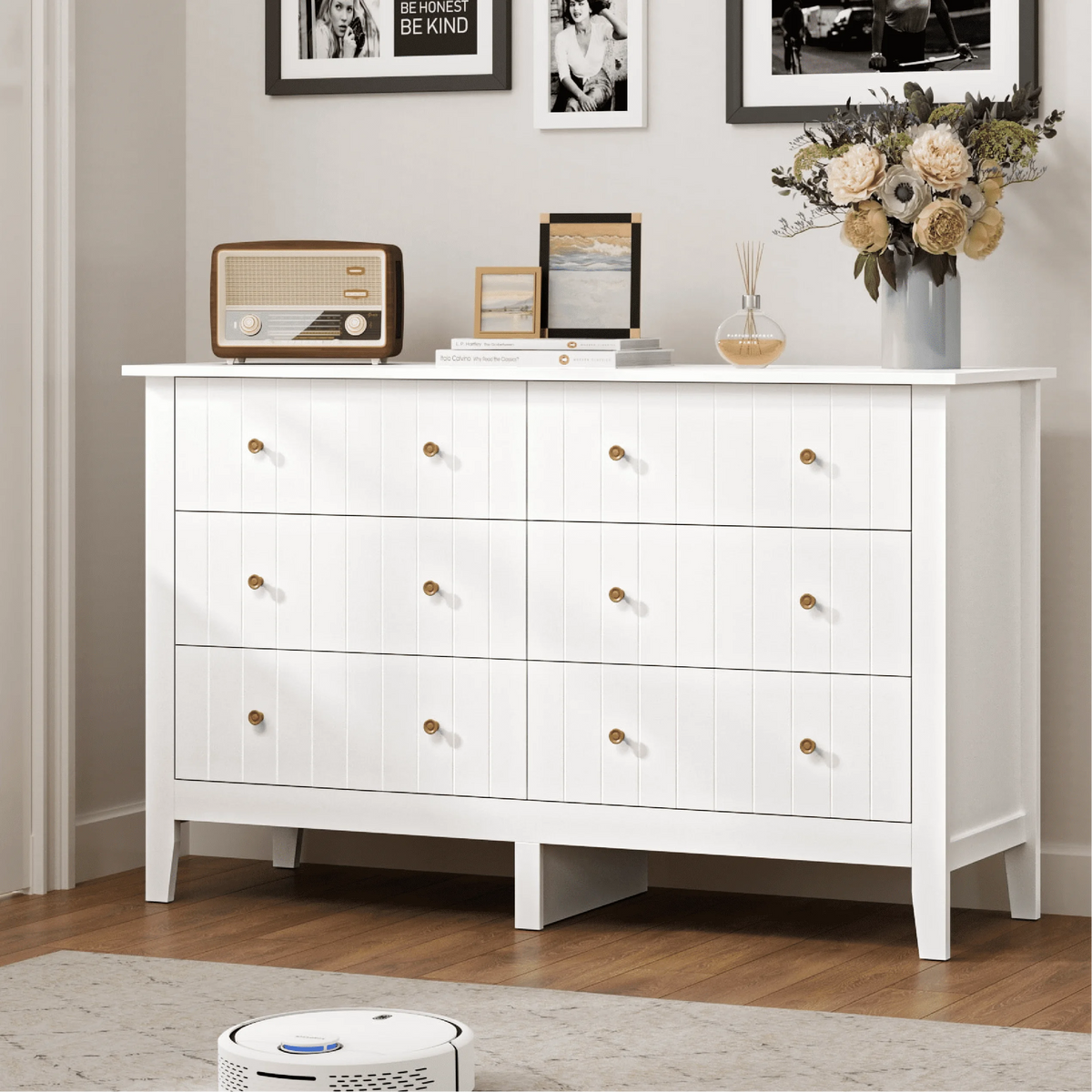 White 6 Drawer Wood Dresser R938