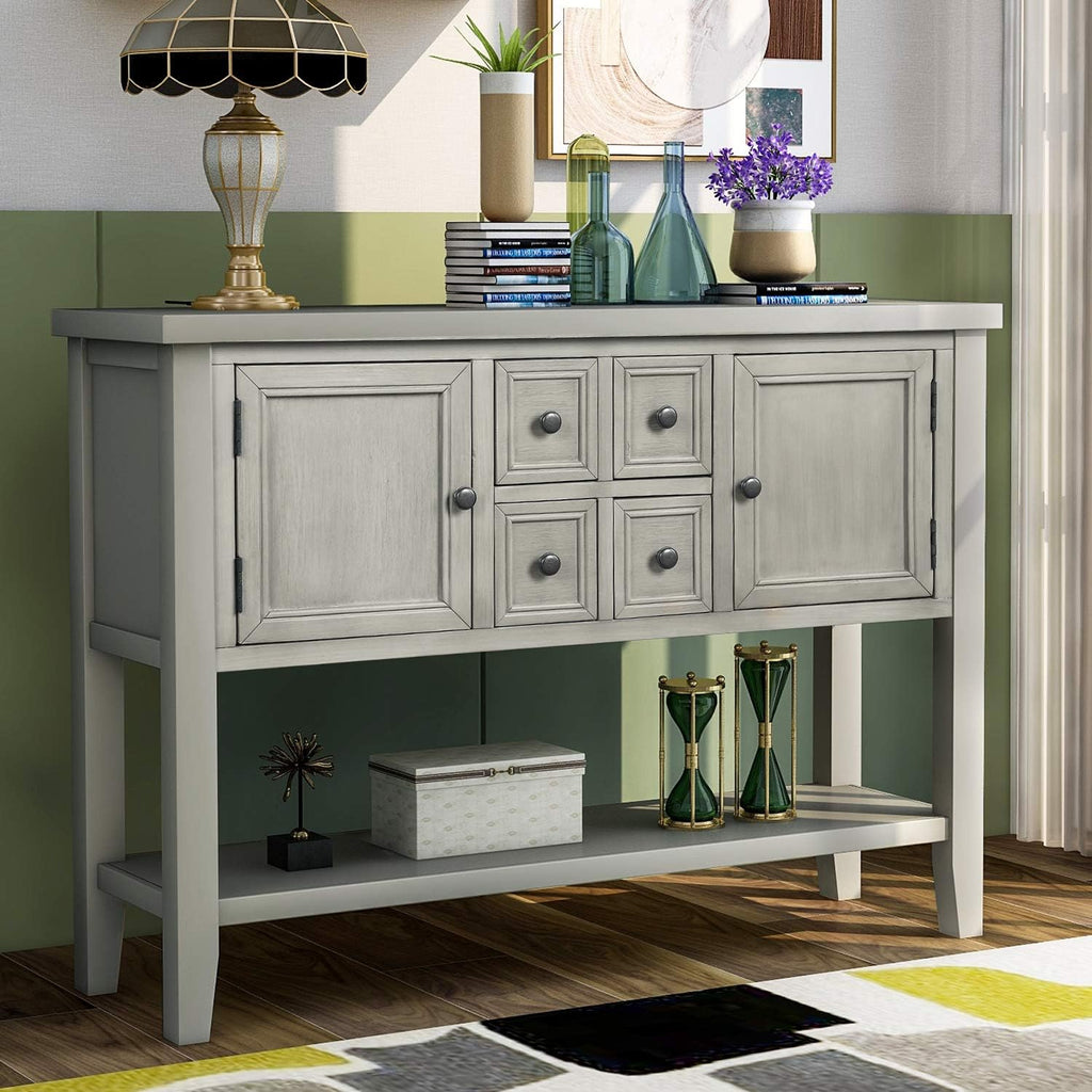 Blue Console Sofa Table with Storage Drawers Cabinets and Bottom Shelf B69356