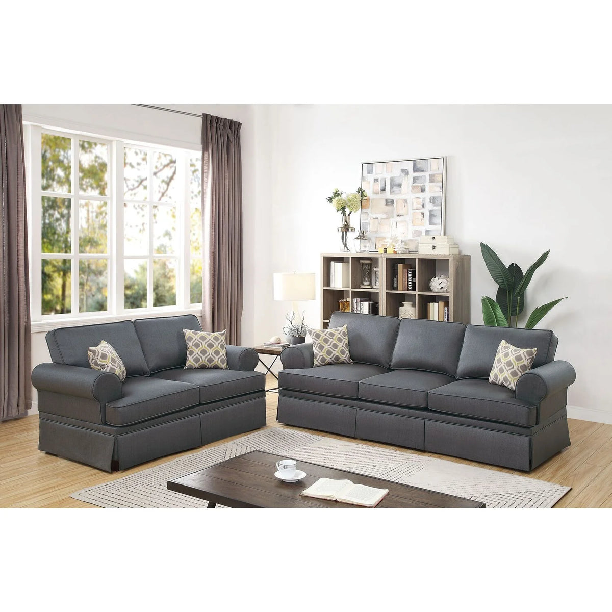 Charcoal Gray 2 Pieces Fabric Sofa Set X80414