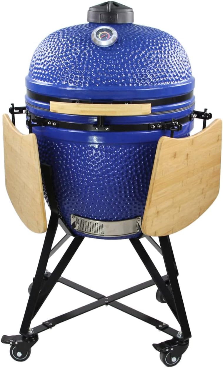 23” ExtraLarge Ceramic Kamado Grill Cooker Oven Smoker with Trolley Wheels Cast Iron Vent Red C18879