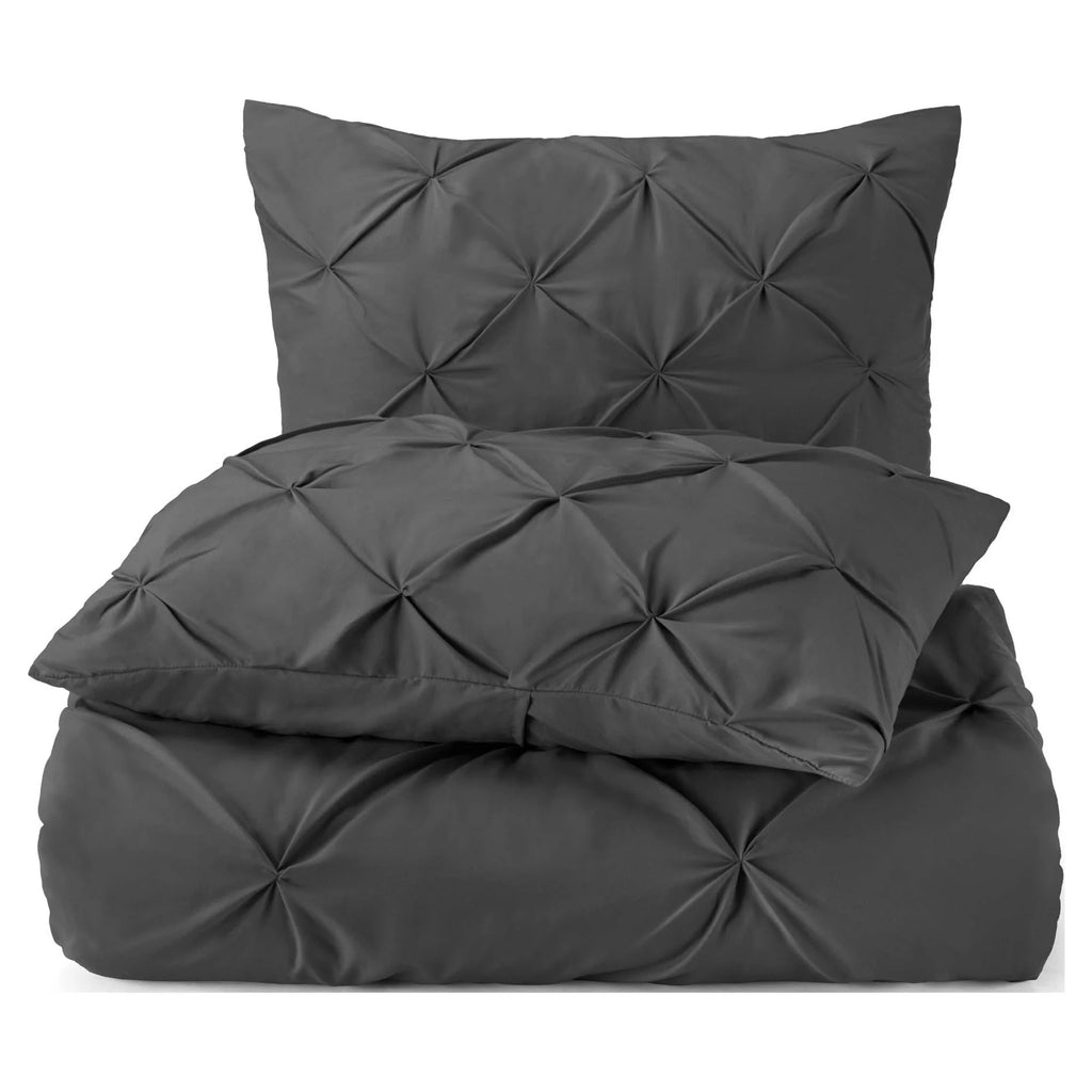 3 Piece Pinch Pleated Microfiber Duvet Cover Set Queen Gray X4998