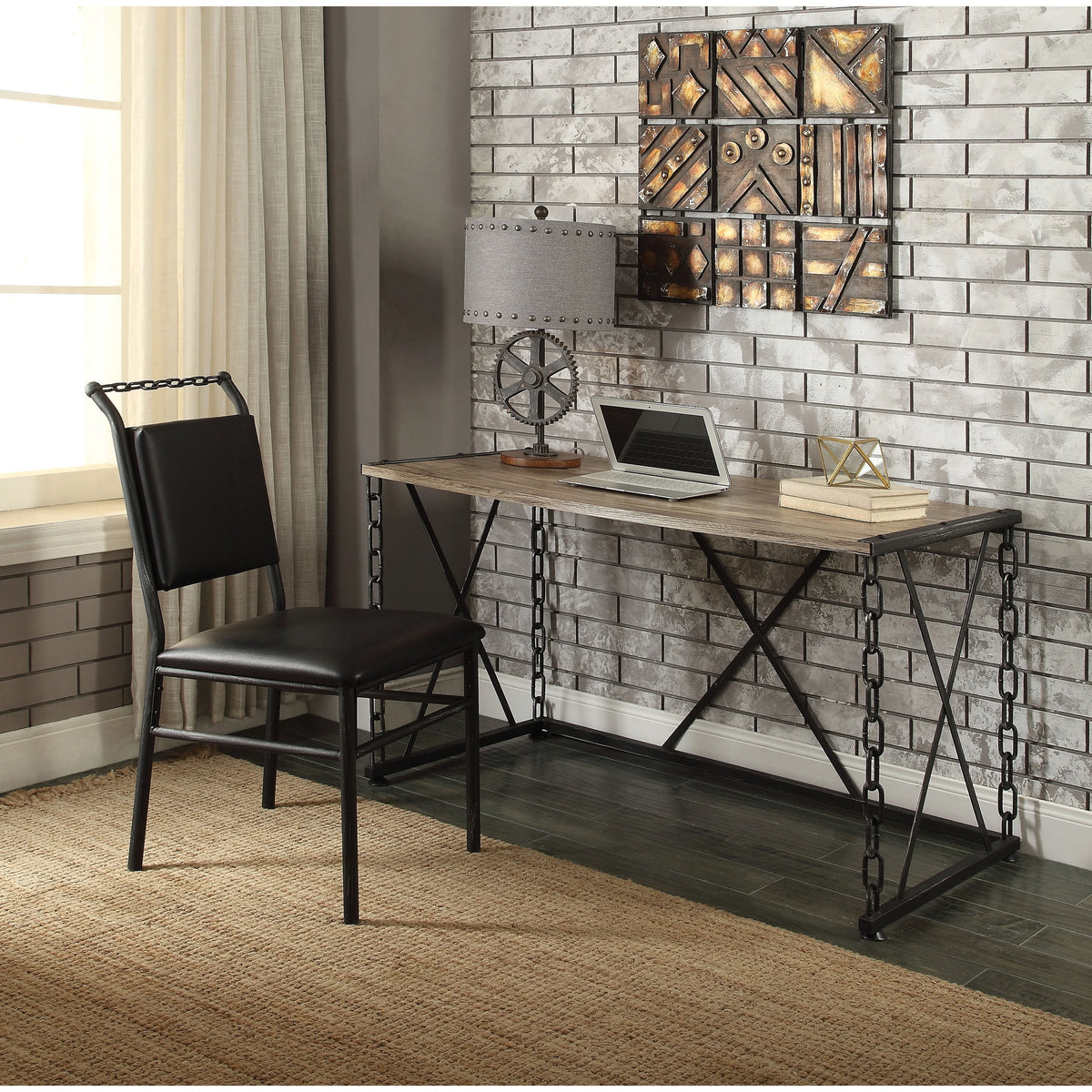 Rustic Oak and Antique Black Rectangular Desk P539033
