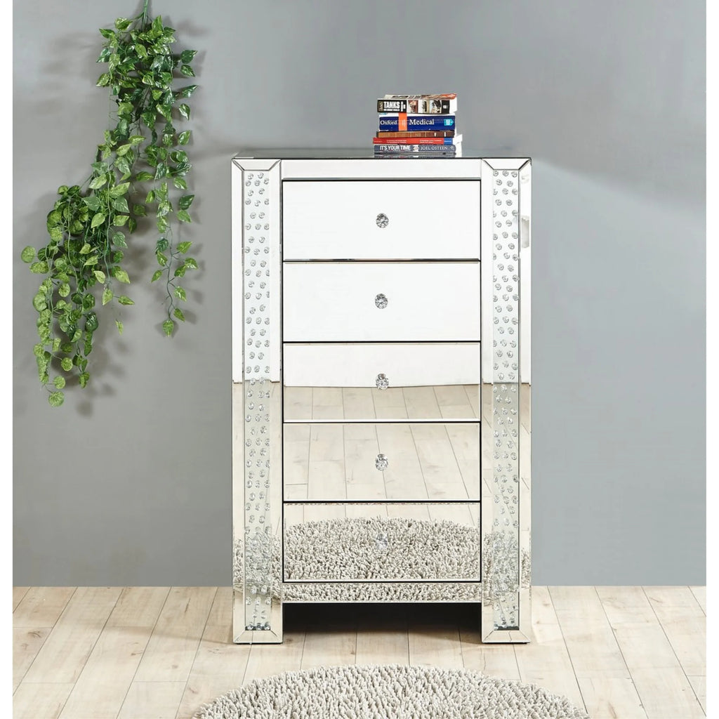 29 inch Crystal 5 Drawer Chest Mirror Finish D481