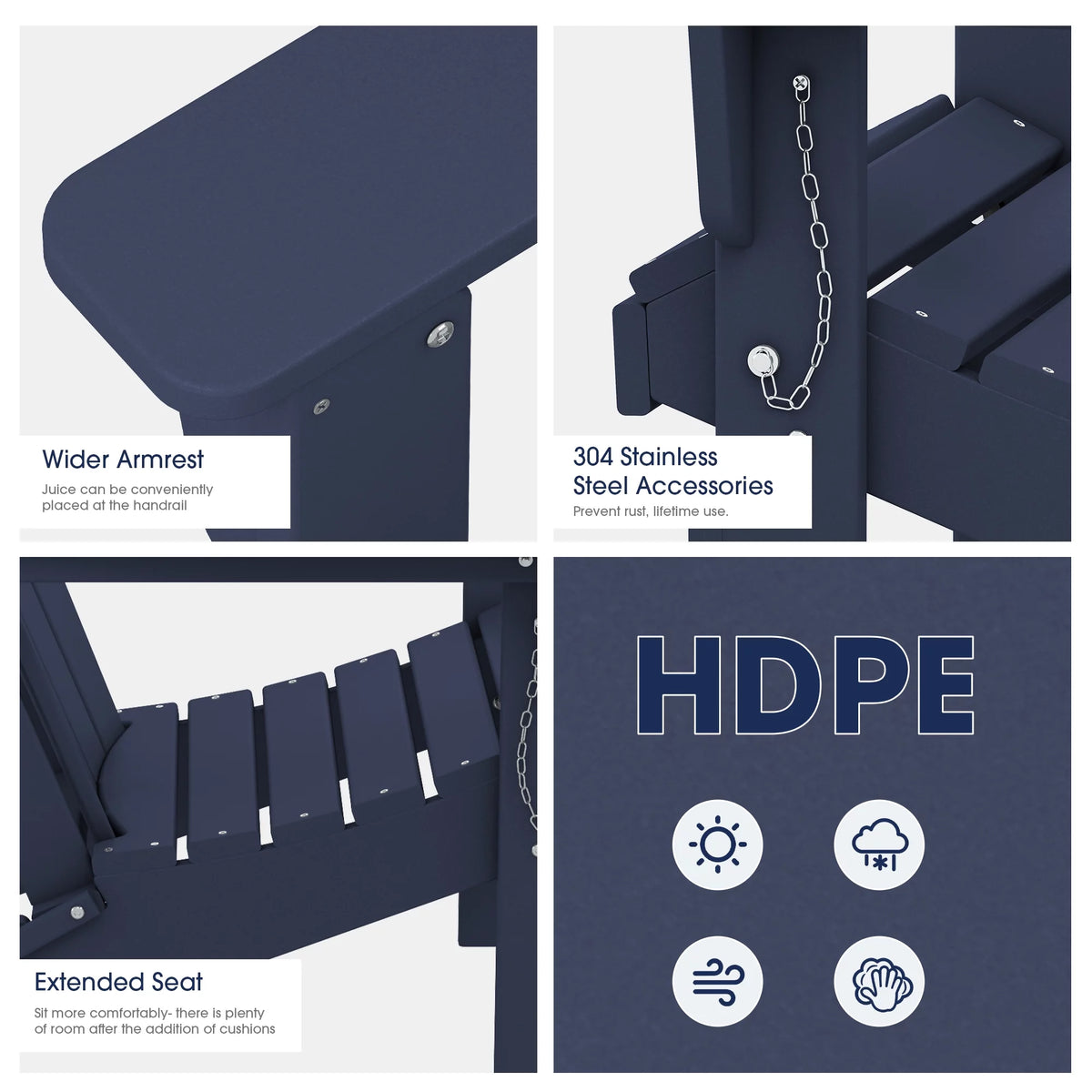 Navy Blue Folding Plastic Adirondack Chair C580