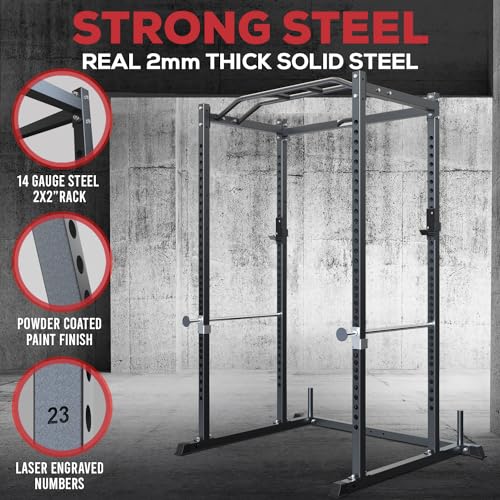 Power Rack with Safety Bars and J-Hooks P414