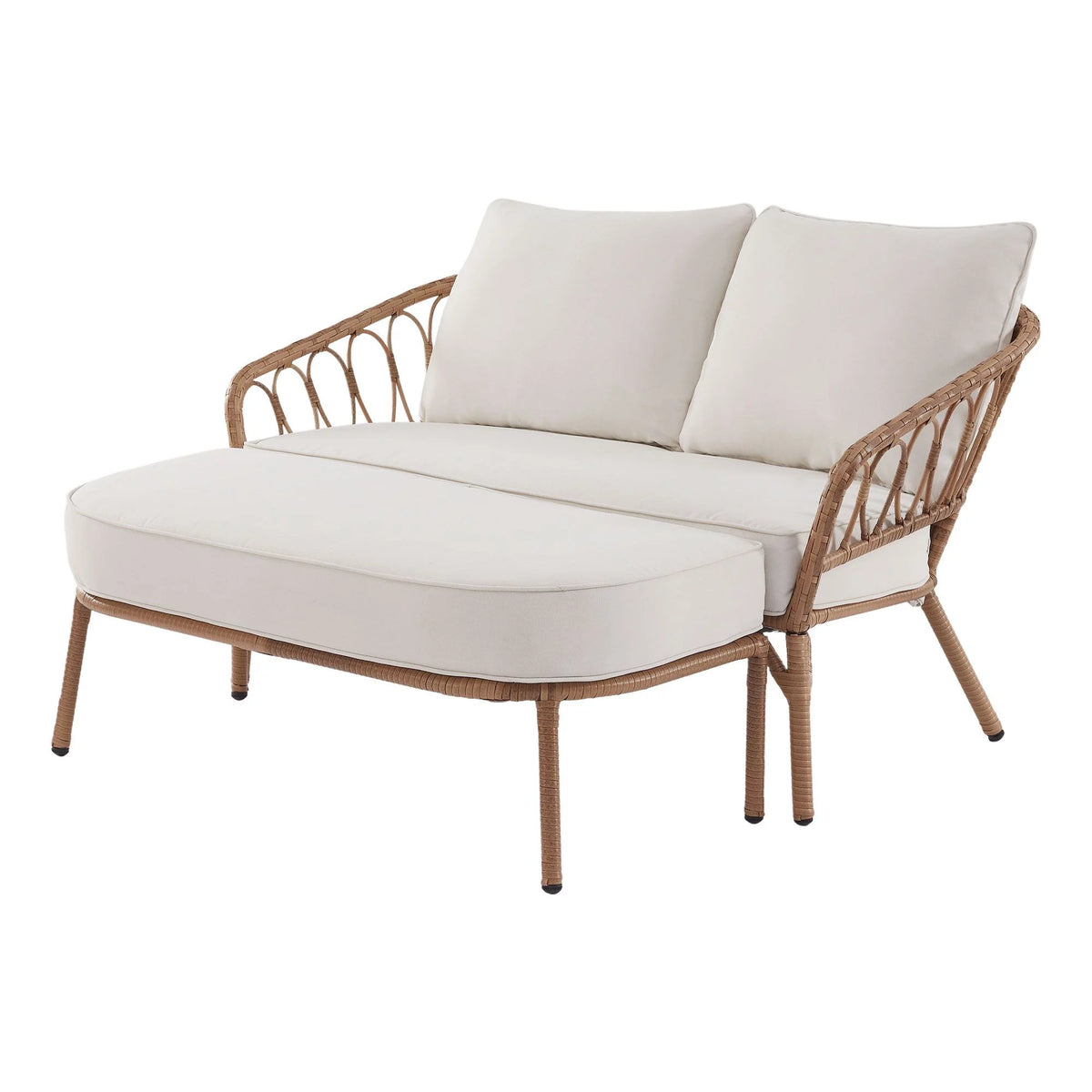 Beige Wicker Outdoor Loveseat and Ottoman Set U736