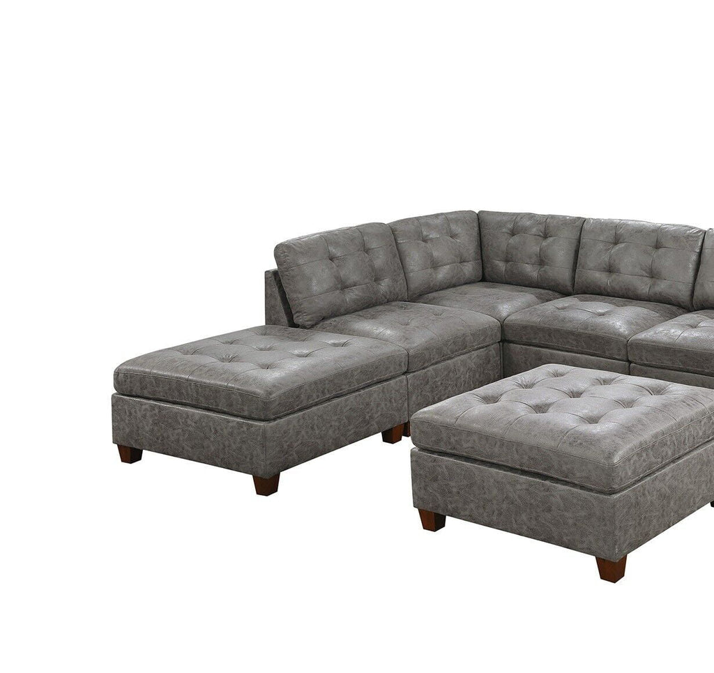 Antique Grey Leatherette 7pcs Sectional Sofa Set P143