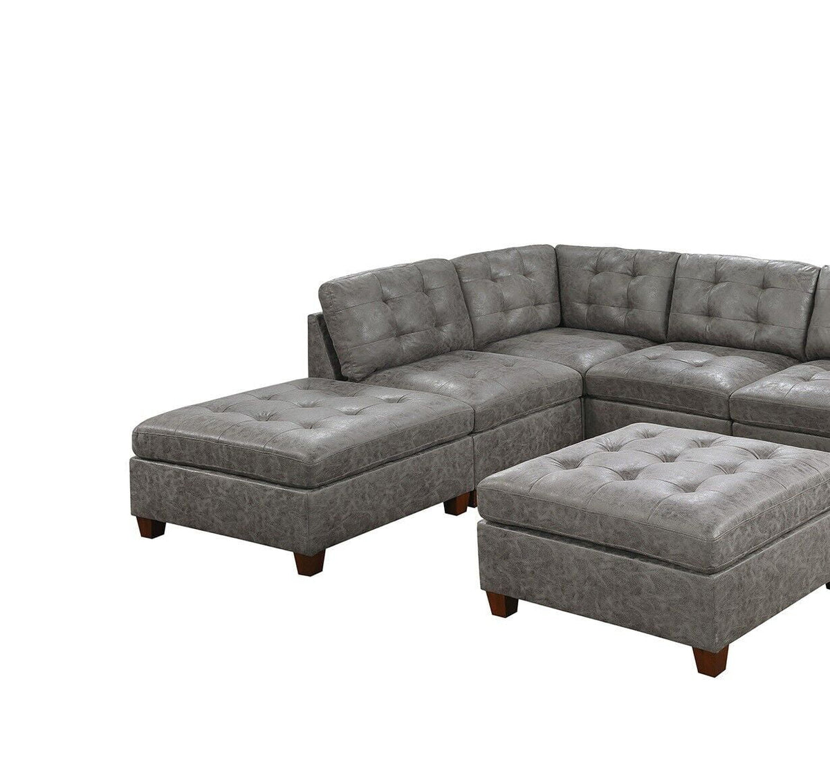 Antique Grey Leatherette 7pcs Sectional Sofa Set P143