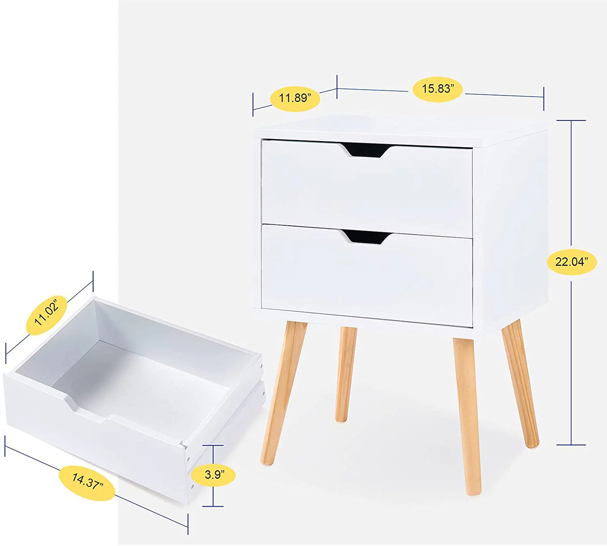 White 2-Drawer End Side Table Nightstand Set of 2 W3967