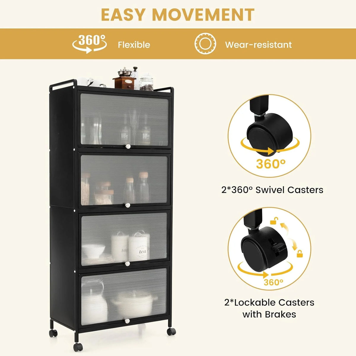 5-Tier Freestanding Kitchen Cabinet with 4 Rolling Casters R779175