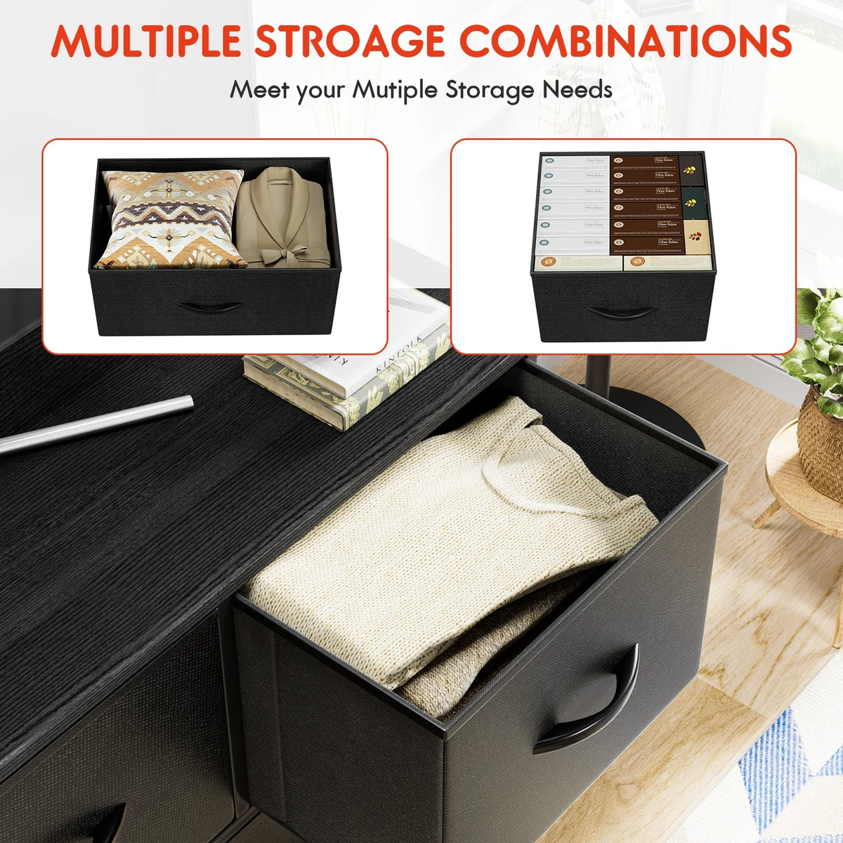 Black 5 Drawer Fabric Dresser R420