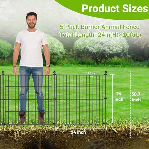 No Dig Decorative Outdoor Garden Fence with Gate, 40 in x 23.6 ft Rustproof Metal Wire Panel V101602