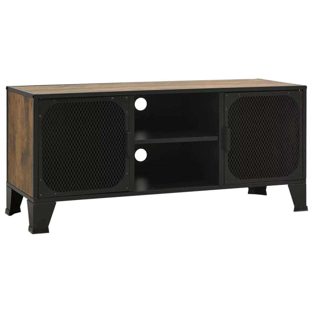 Rustic Brown TV Stand with 2 Mesh Doors and Storage Shelf K9990