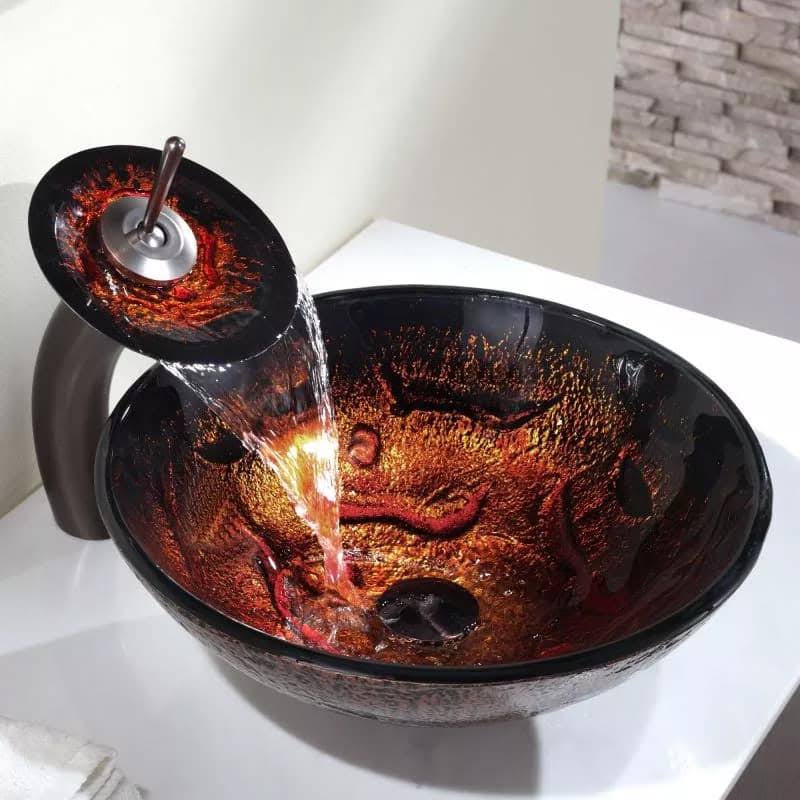 Lava Glass Vessel Sink and Waterfall Faucet Oil Rubbed Bronze M323