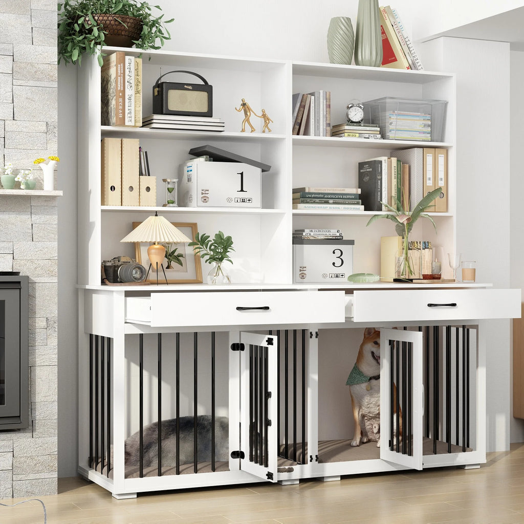 White Home Office Desk with Built-In Dog Crate E3664