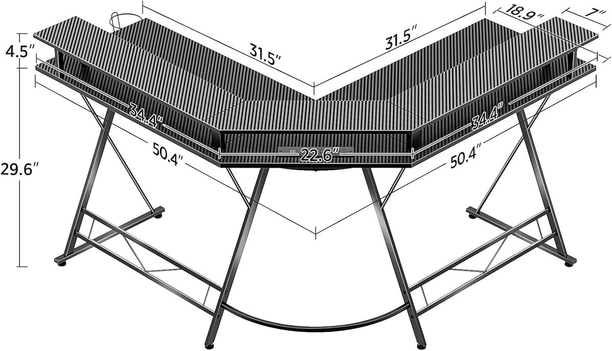 L-Shaped Gaming Desk with LED Strip & Power Outlets M98093
