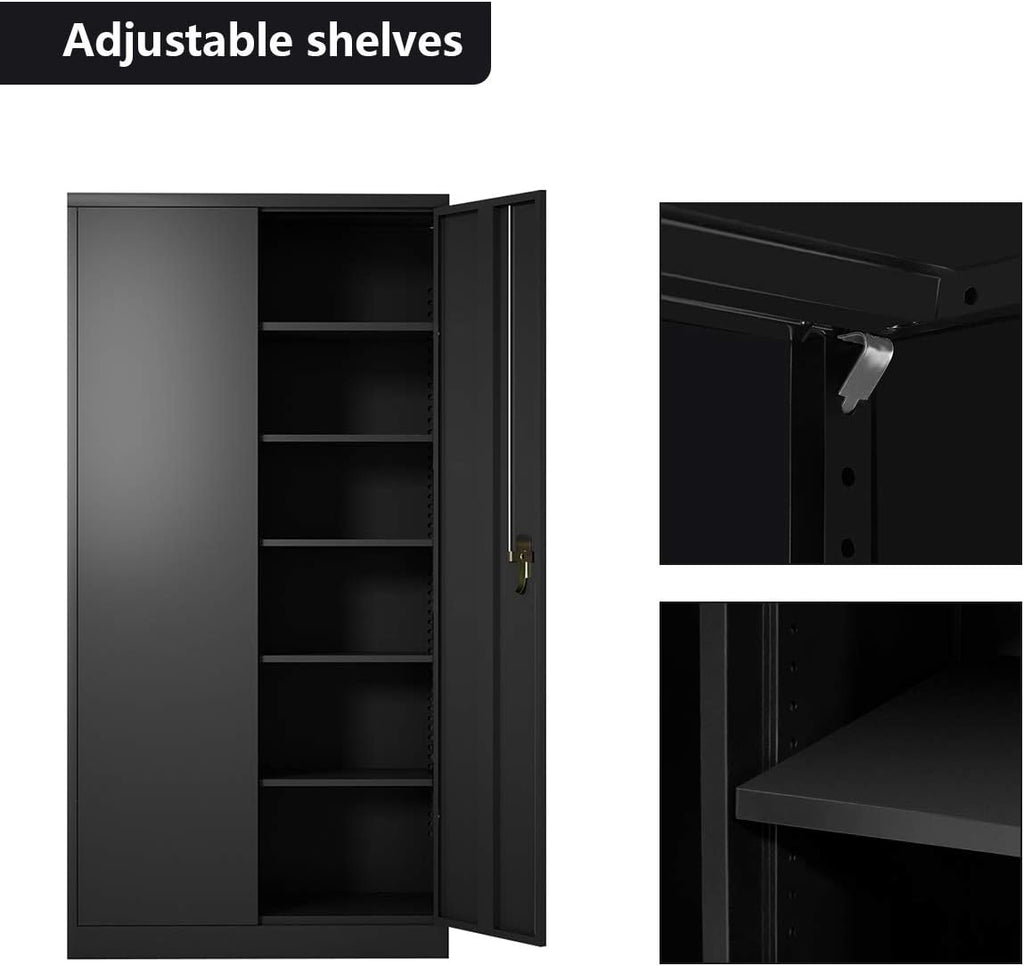 Black Steel Storage Cabinet with Doors and Shelves O95150