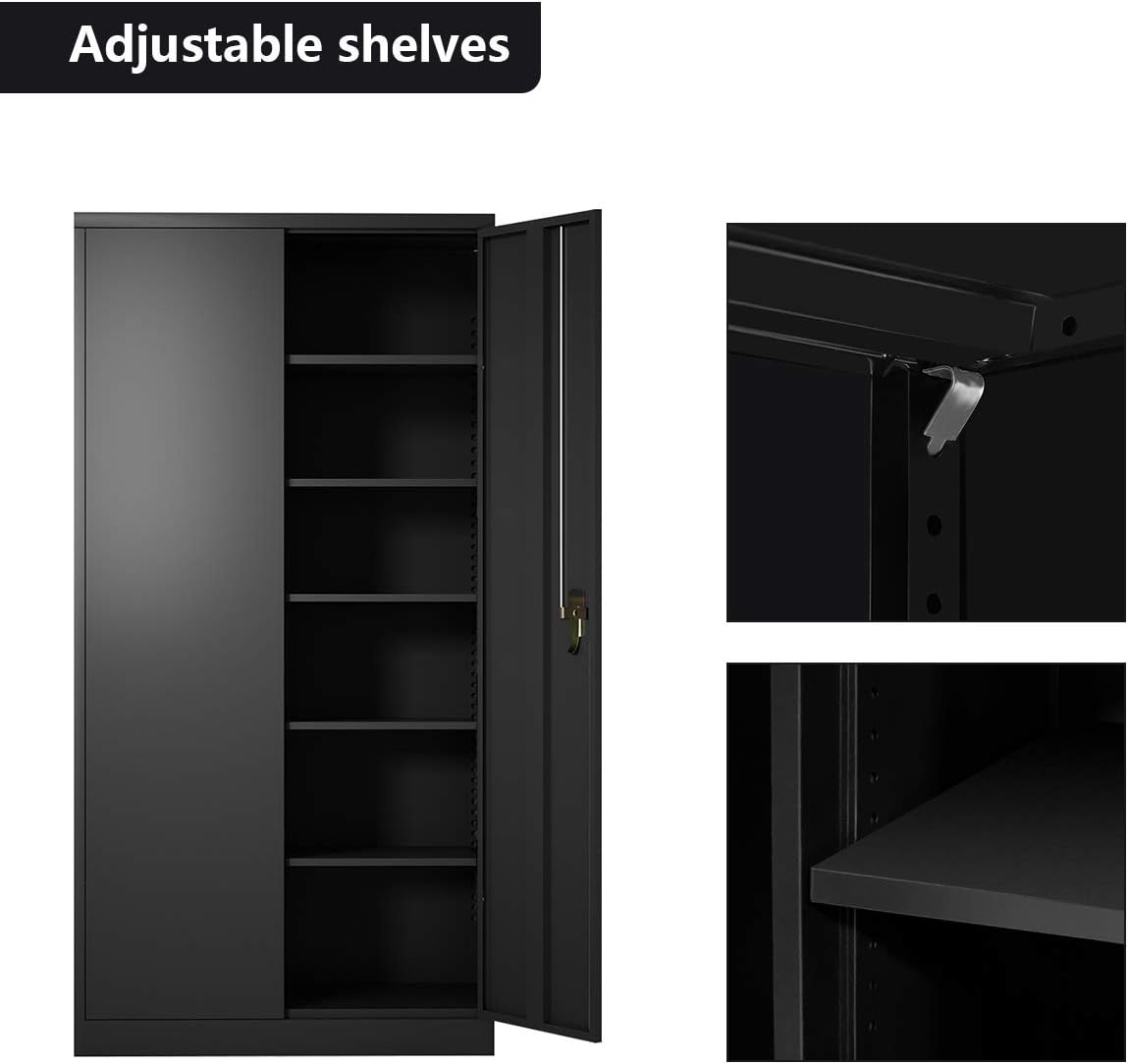Black Steel Storage Cabinet with Doors and Shelves O95150